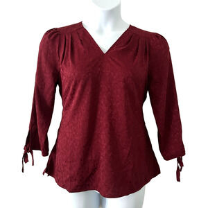 Monday Fun Women's V-Neck Tie Back 3/4 Sleeve Pullover Blouse L Large NWOT